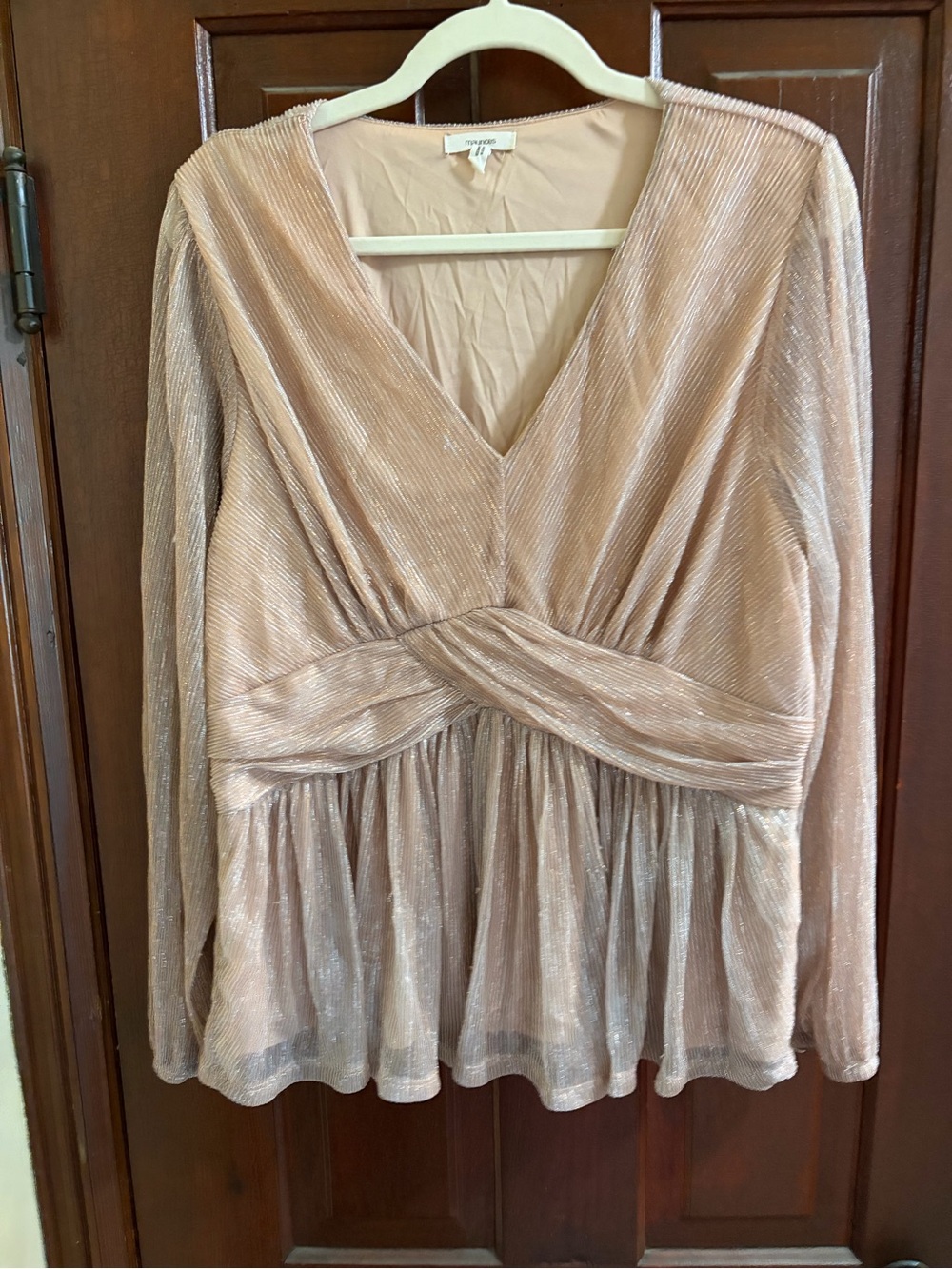 Maurices Shimmery Blush Twist-Front V-Neck Blouse